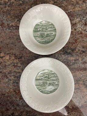 Vintage Homer Laughlin Pastoral Pattern Set of 2 Bowls Cream w/Green Motif